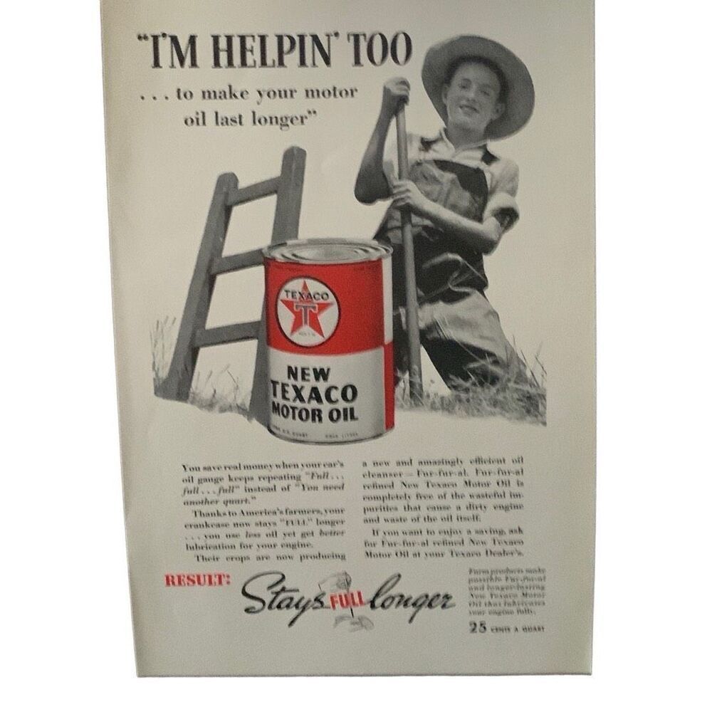 Vintage 1938 Texaco Motor Oil  I’m Helpin’ Too Ad Advertisement